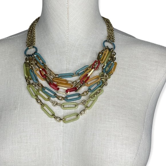 Jlo Jennifer lopez Chucky Statement Necklace Gold Tone Colorful - Picture 1 of 4